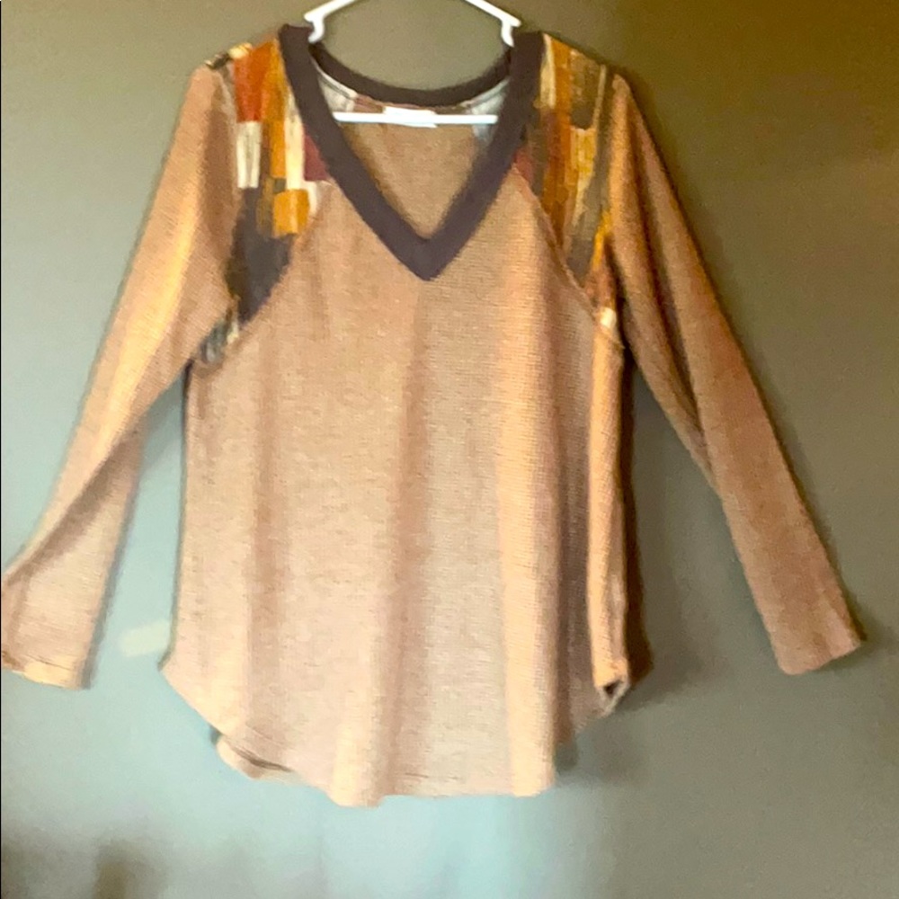 Bucket list Tan Waffle Weave Top Medium